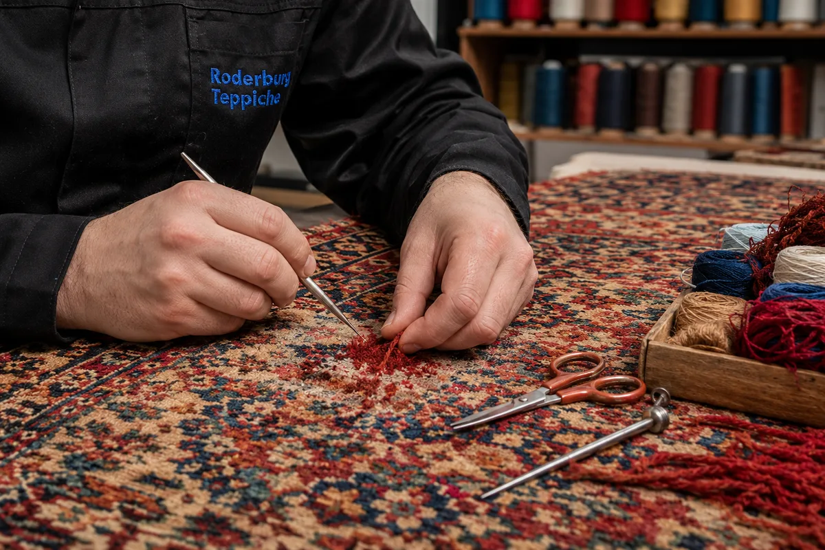 Wenn ein Teppich in Mönchengladbach an Kanten, Fransen oder einzelnen Stellen leidet, muss er nicht direkt ersetzt werden. Mit sauberer Handarbeit und passenden Materialien erhalten wir Substanz, Optik und Wert Ihres Teppichs. bei der Teppichreinigung in Mönchengladbach
